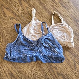 Joyspun Blue Polka Dot & Nude Soft Rayon Nursing Bralettes